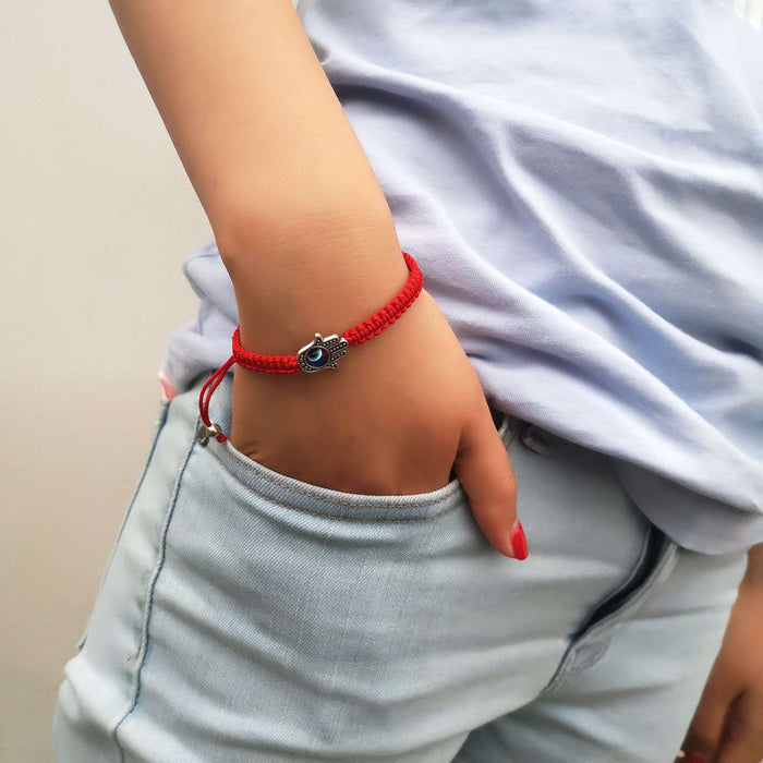 Red string bracelet Hamsa hand good luck adjustable cord