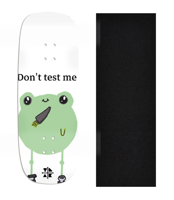Teak Tuning Heat Transfer Graphic Wooden Fingerboard Deck, Design Contest 2025 Winner, Eddy G - "Don't Test Me" Boxy Deck