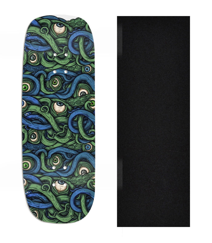 Teak Tuning Heat Transfer Graphic Wooden Fingerboard Deck, Design Contest 2025 Winner, @Gringo27131 - "Tentacle Vision" Boxy Deck