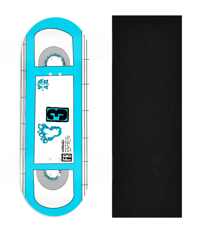 Teak Tuning Heat Transfer Graphic Wooden Fingerboard Deck, Design Contest 2025 Winner, @thefingerboardingdad - "VHS" 32mm Deck