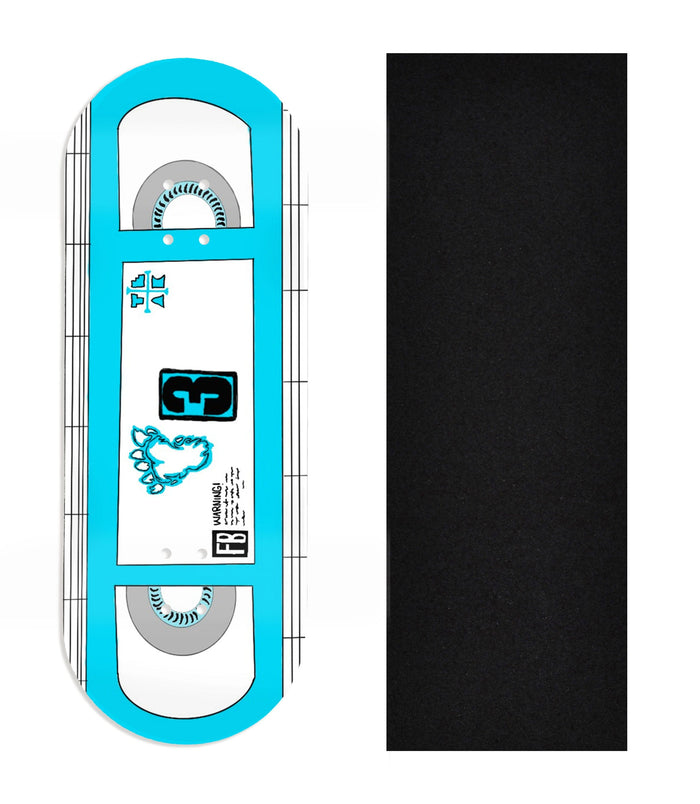 Teak Tuning Heat Transfer Graphic Wooden Fingerboard Deck, Design Contest 2025 Winner, @thefingerboardingdad - "VHS" 34mm Deck