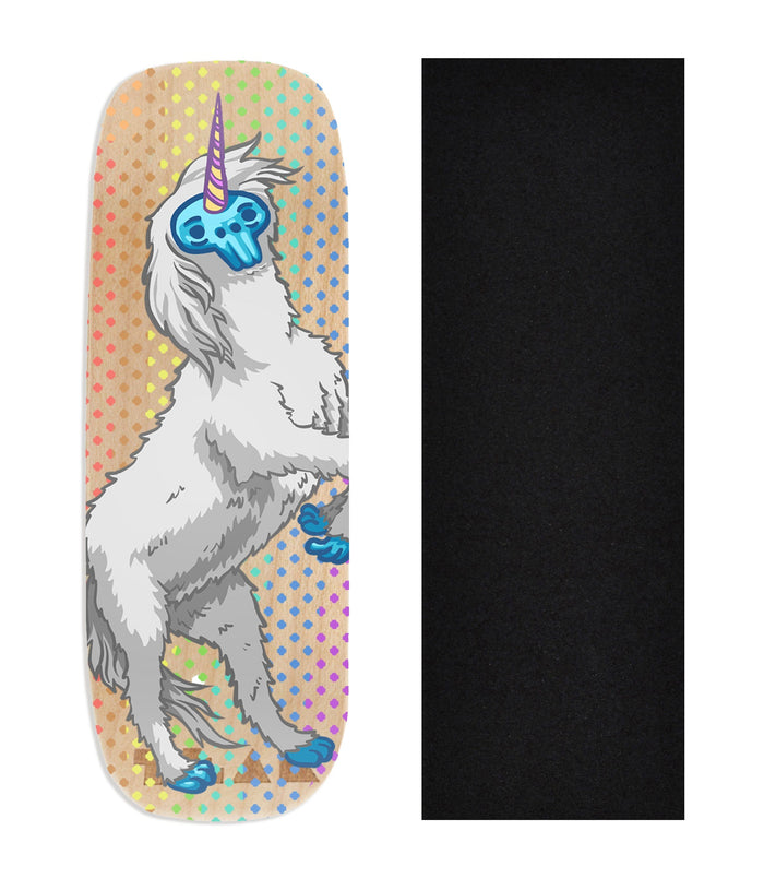 Teak Tuning Heat Transfer Graphic Wooden Fingerboard Deck, "Yeticorn" Boxy Deck