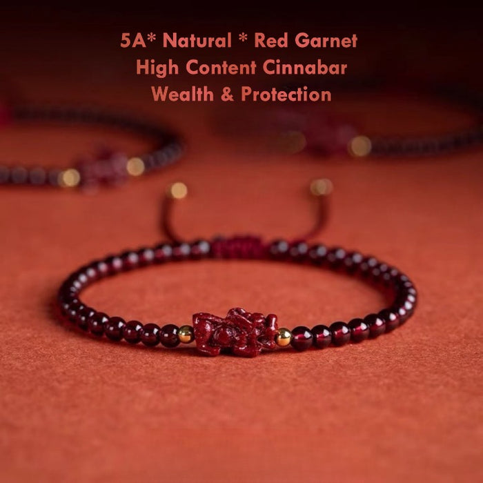 High-Content Cinnabar Pixiu Wealth Bracelet with Red Garnet Beads