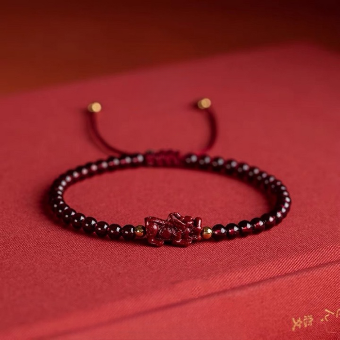 Natural Garnet Cinnabar Bracelet Handmade Prosperity Jewelry