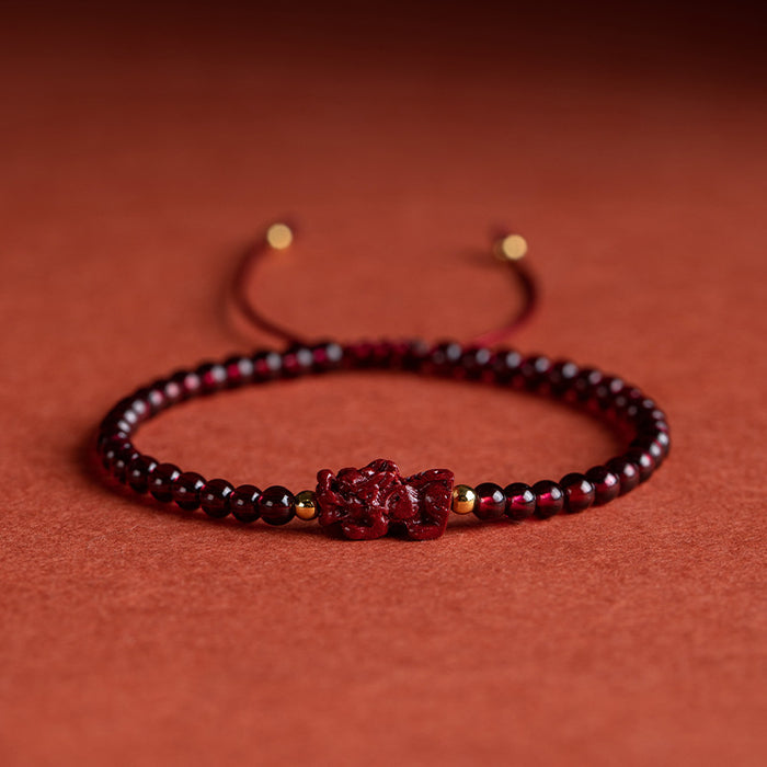 Natural Garnet Cinnabar Bracelet Handmade Prosperity Jewelry