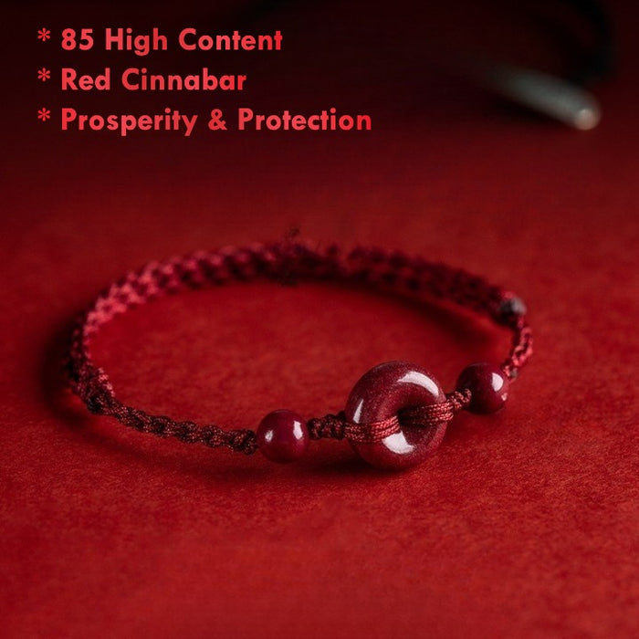 Red Cinnabar Donut Bracelet with Red String Protection Charm