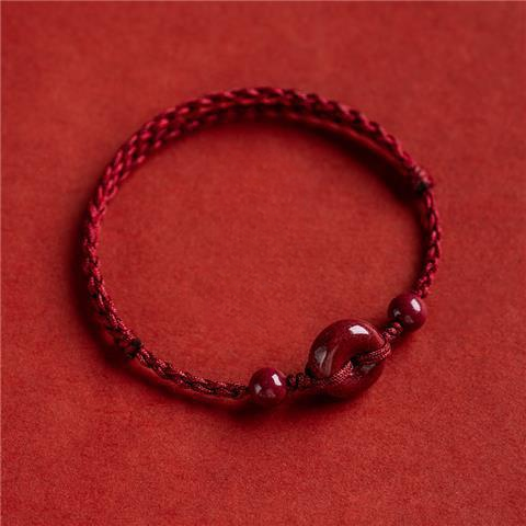 Handcrafted Red Cinnabar Donut Bracelet Adjustable Red String
