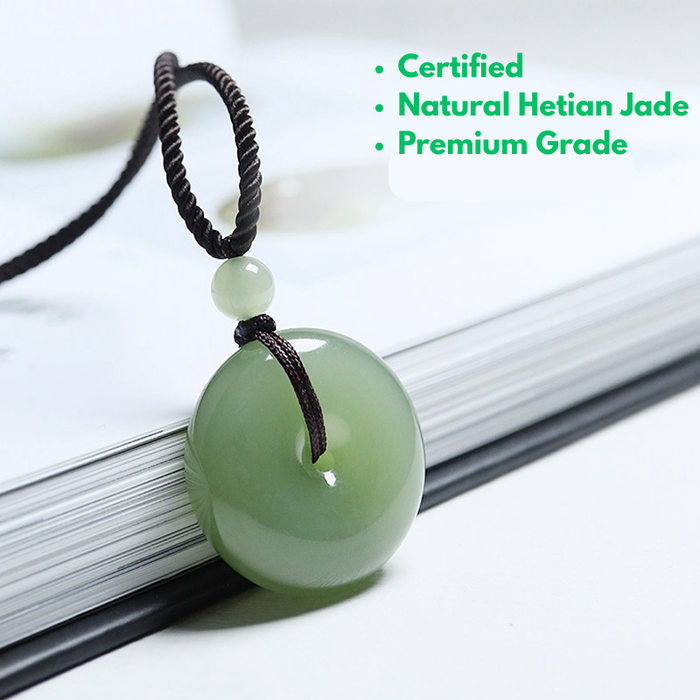 Certified natural Hetian jade donut necklace green jade pendant