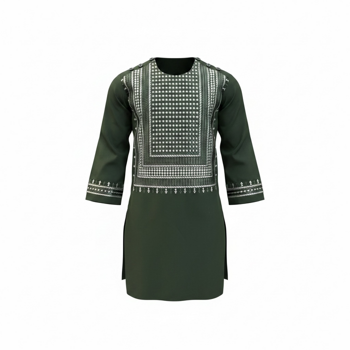 Kids Afghan Parahan Tunban (Yakhandozi ) – Forest Green Embroidered Traditional Outfit for Boys Design 24