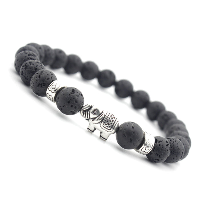 Grounding lava stone bracelet with elephant charm strength wisdom