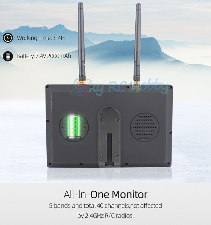 All-in-one drone monitor with dual antennas, 7.4V 2000mAh battery, 5-band 40-channel for UAV mapping and surveying