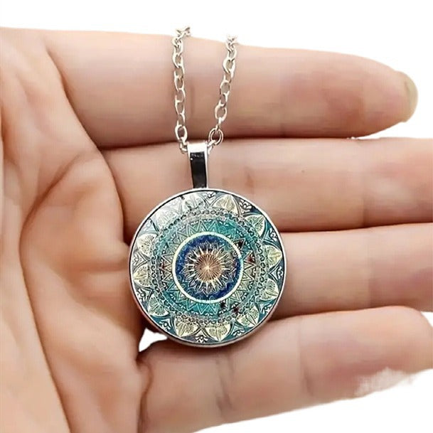Sacred geometry mandala pendant necklace for meditation