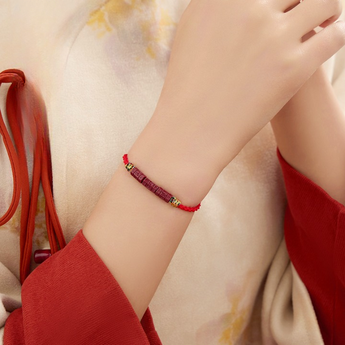 Mani Mantra Cinnabar Red String Bracelet – Feng Shui Good Luck Charm