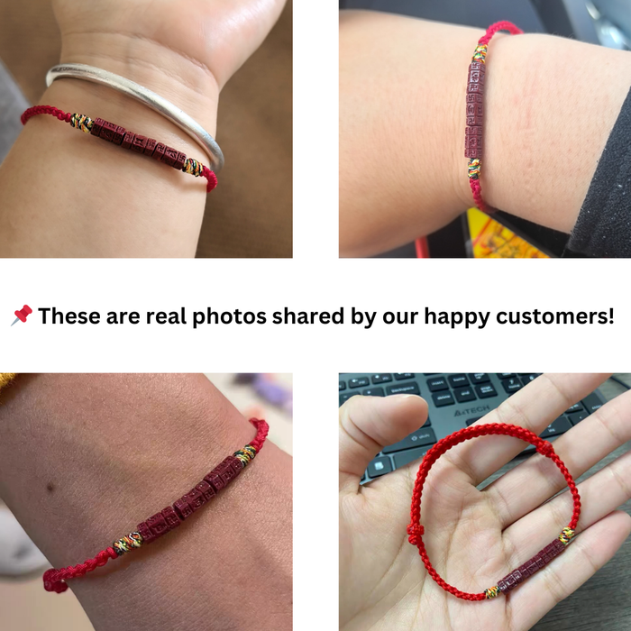 Handmade Cinnabar Bracelet with Red String for Protection & Wealth