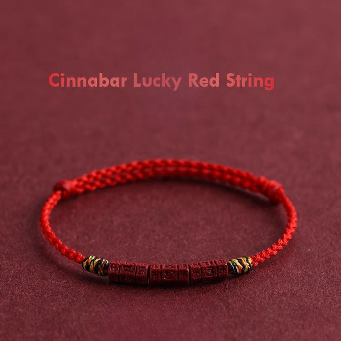 Handmade Cinnabar Bracelet with Red String for Protection & Wealth