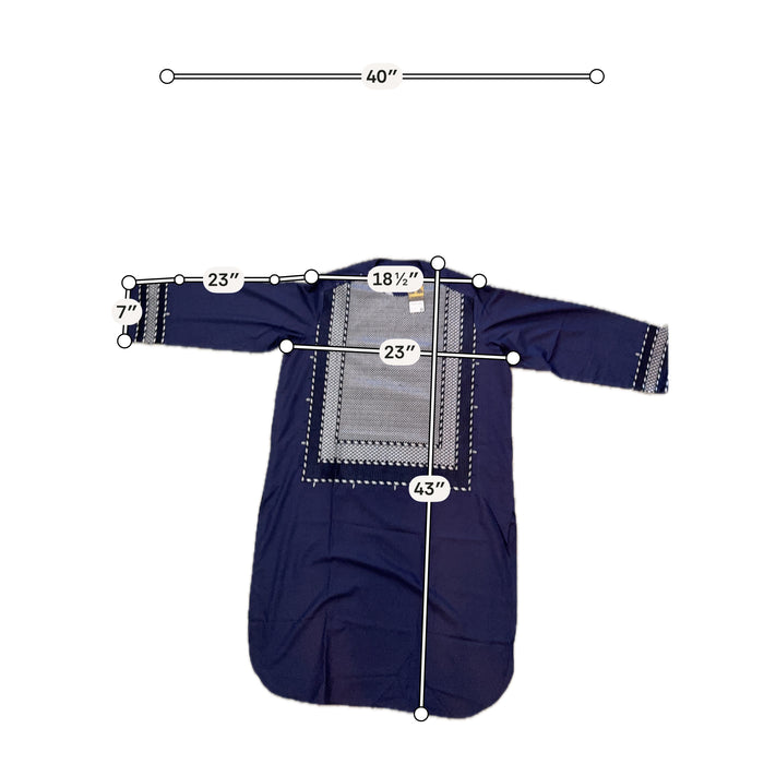 Medium Men’s Navy Blue Parahan Tunban – Premium White/Navy/Brown Machine Embroidery Afghan Outfit