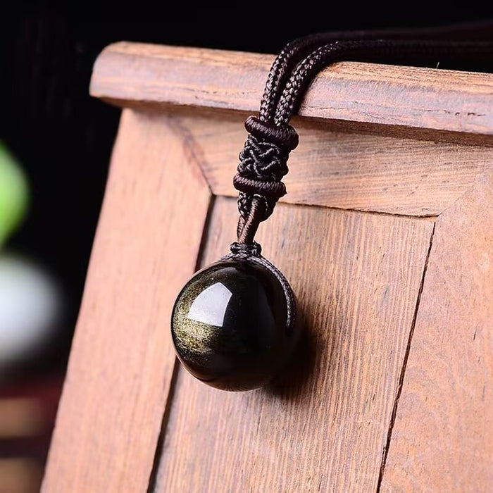 gold black obsidian pendant lucky amulet necklace for men