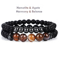 Men’s Hematite & Agate Bracelet Set Natural Stone Grounding Style