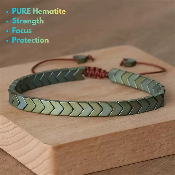 Men's Hematite Arrow Bracelet with Matte Green Finish Adjustable Design