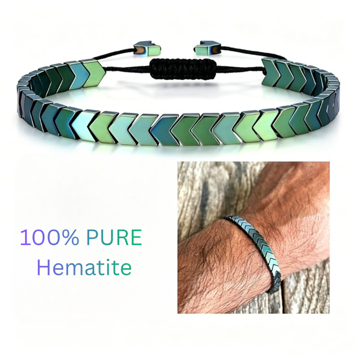 Man Wearing Adjustable Hematite Arrow Bracelet for Strength and Focus