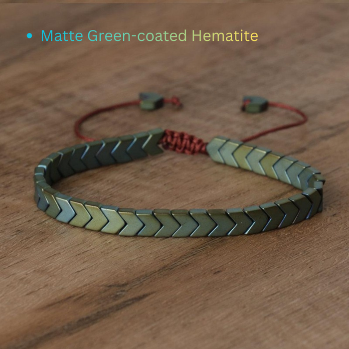 Handmade Hematite Arrow Bracelet with Matte Green Coating