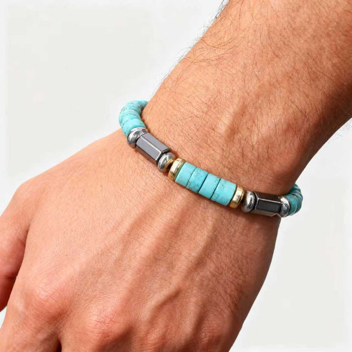 Men’s Hematite & Turquoise Bracelet – Natural Stone Grounding Jewelry