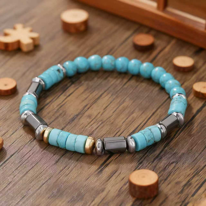 Men’s Hematite & Turquoise Bracelet – Natural Stone Grounding Jewelry