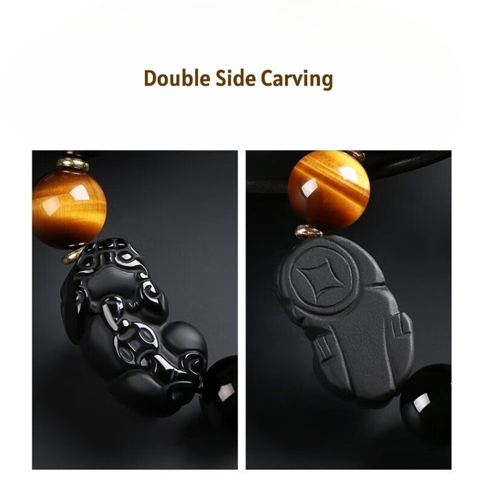 Men’s Pixiu Black Obsidian Wealth Bracelet Close-up