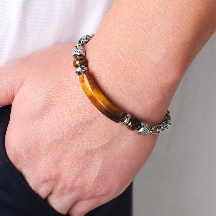 Men’s Tiger Eye Bracelet Titanium Steel Strength Design