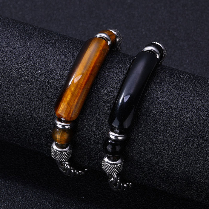 Men’s Tiger Eye Bracelet Titanium Steel Strength Design