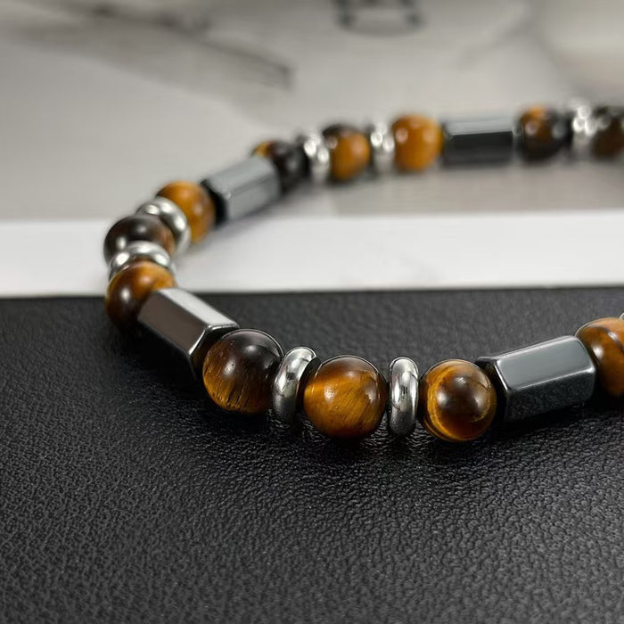 Tiger Eye Beaded Bracelet for Men Close Up Look Tiger Eye Beads