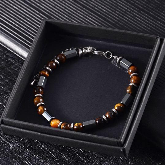 Titanium Tiger Eye Hematite Bracelet Men Gift