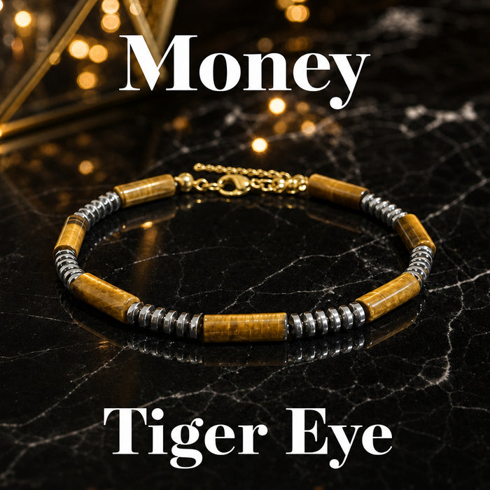 Men's Tiger Eye Chain Bracelet with Natural Tiger Eye and Hematite Beads