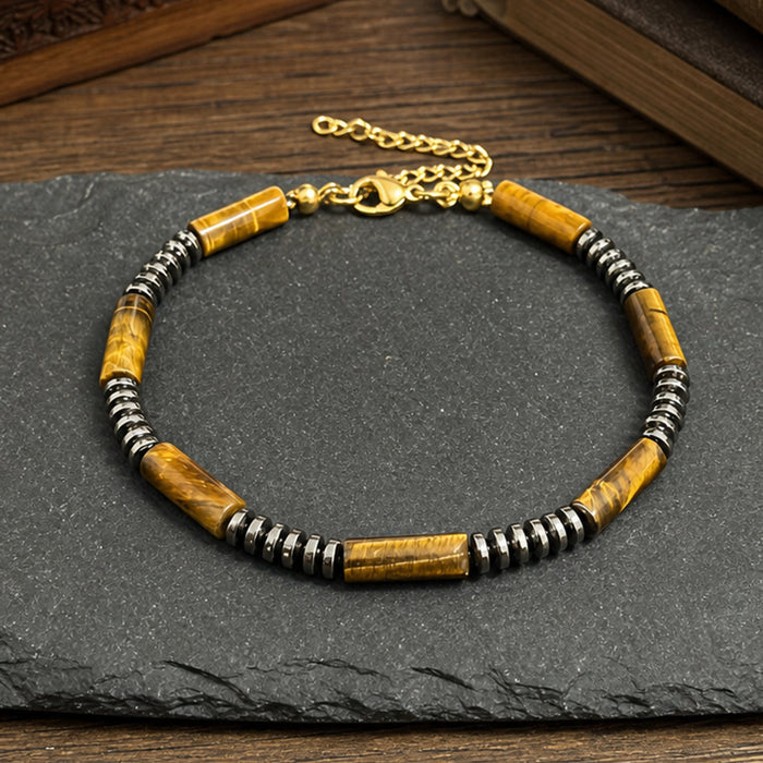 Close Up of Natural Tiger Eye Beads with Hematite Spacers