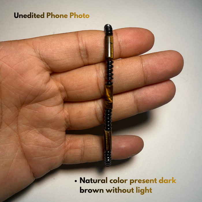 Men's Tiger Eye Chain Bracelet close up look beads