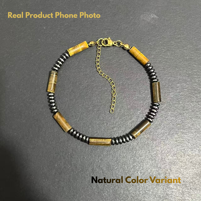 Natural Tiger Eye Bracelet for Men with Gold Plated Stainless Steel Chain