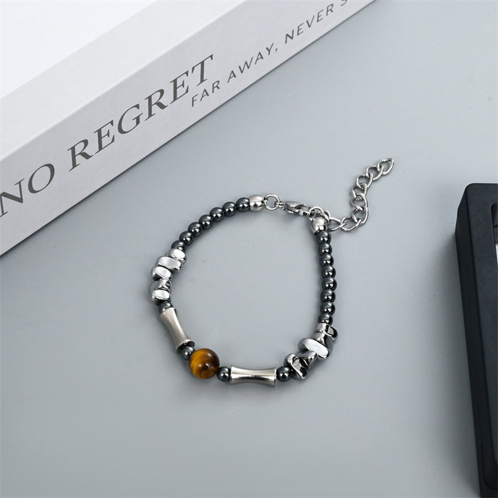 natural tiger eye and hematite bracelet for men