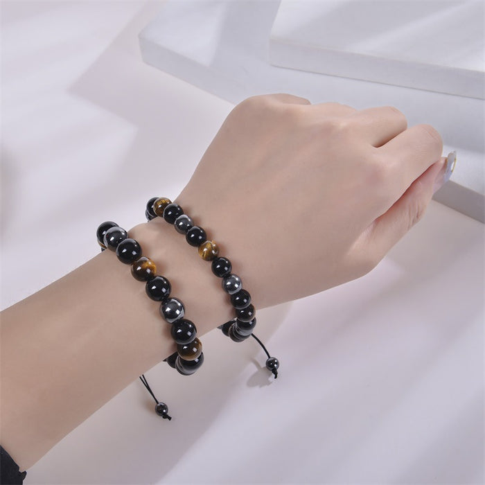 Men’s triple protection bracelet tiger’s eye black obsidian hematite