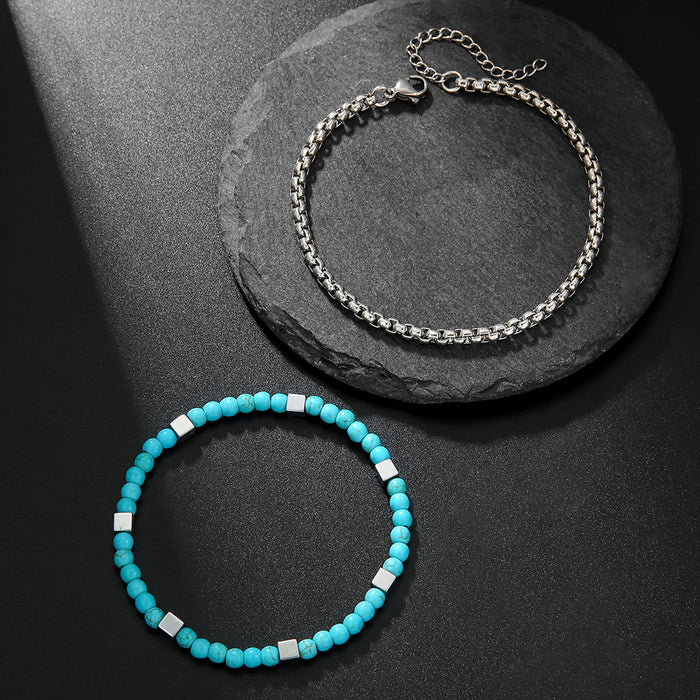 natural turquoise bead bracelet for men – layered style