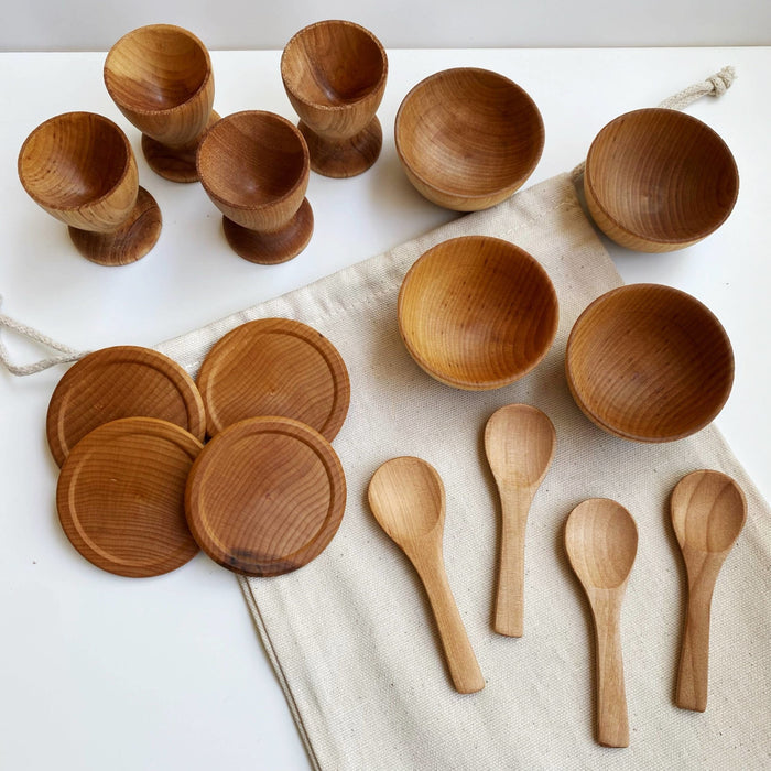 Montessori Waldorf Wooden Pretend Play Dish Set - The Regal Find
