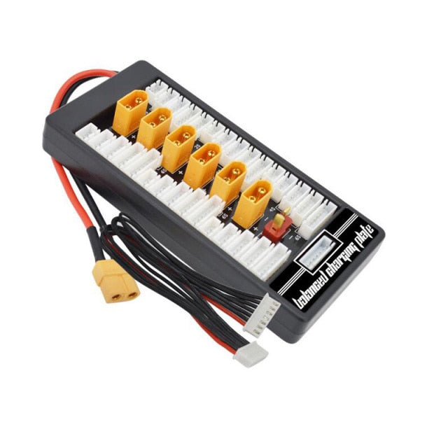 Balanced charging plate for UAV drone batteries with multiple connectors and cables