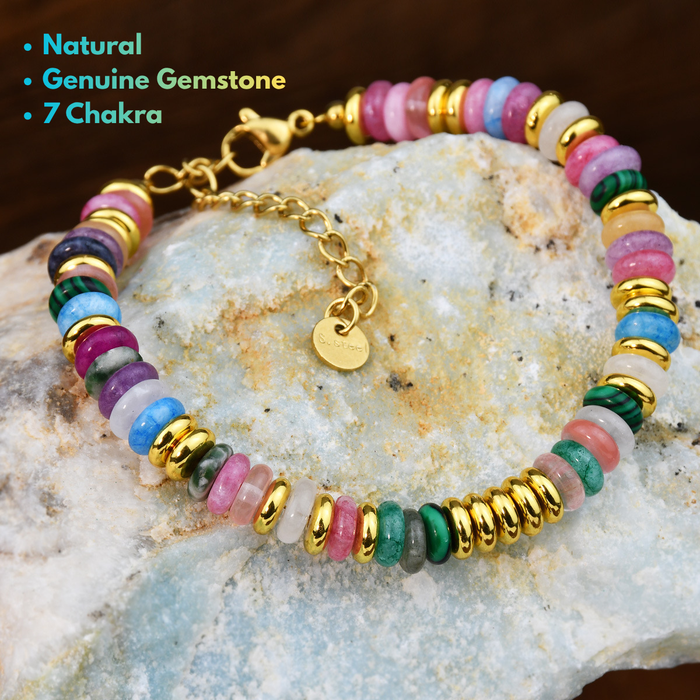 Natural 7 chakra gemstone bracelet for women with stainless steel chain