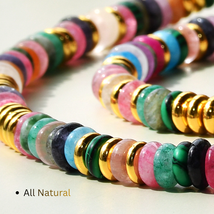 Close-up of natural 7 chakra gemstone beads