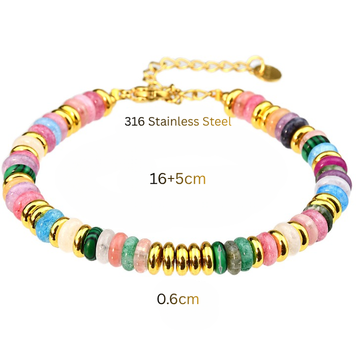 Natural 7 chakra crystal bracelet on white background size
