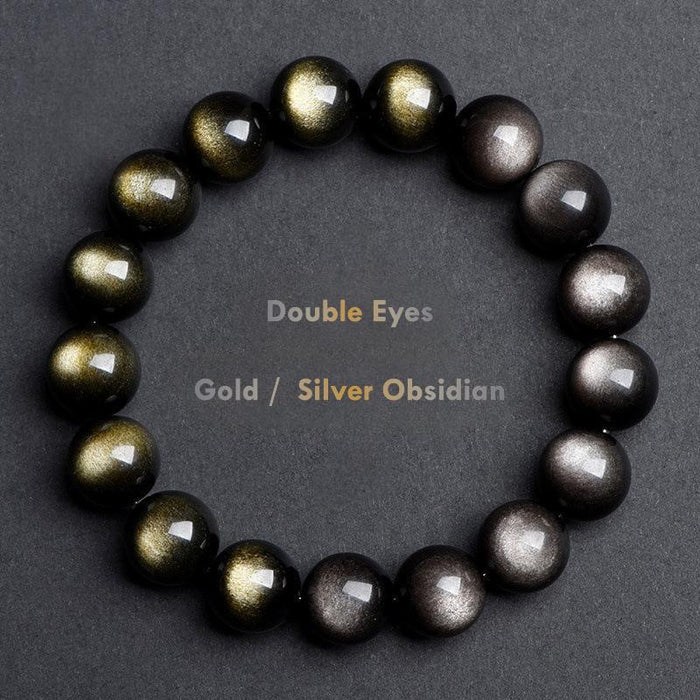 dual eye gold silver obsidian bracelet 7A grade protection crystal