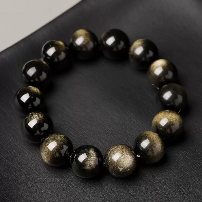 dual eye gold silver obsidian bracelet 7A grade protection crystal