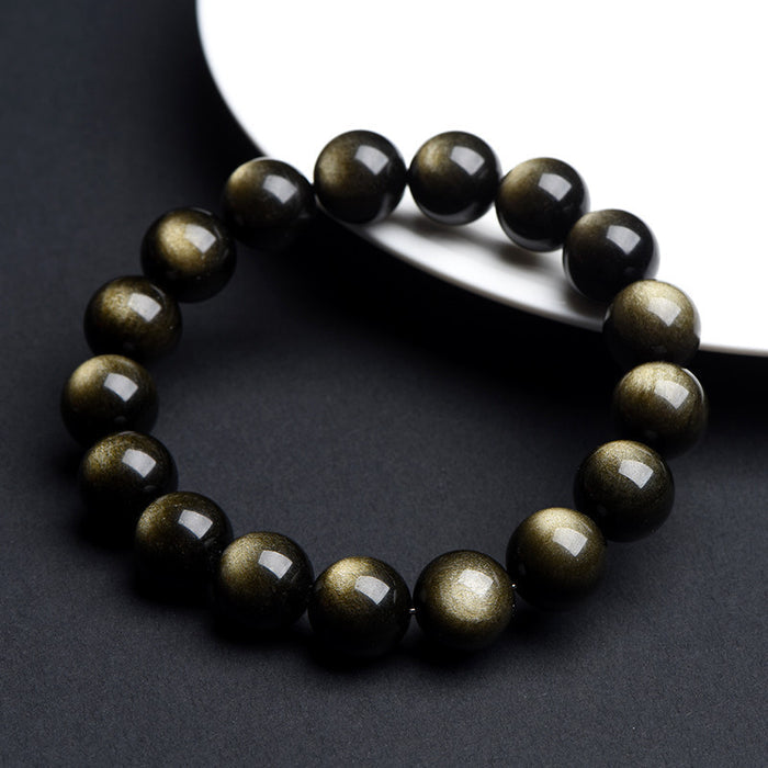 black obsidian bracelet gold sheen silver sheen rare reflective beads
