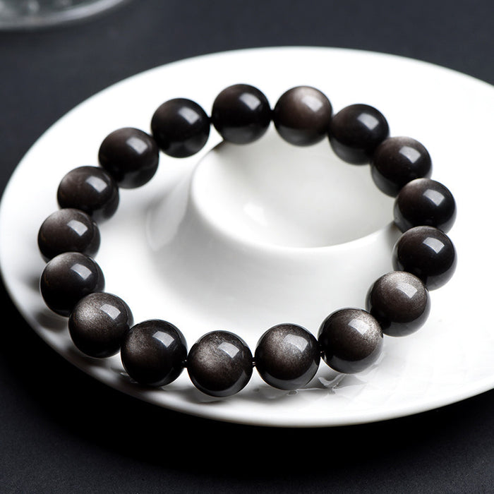 Rare Double Eye Obsidian Beads – Silver Sheen Close-Up