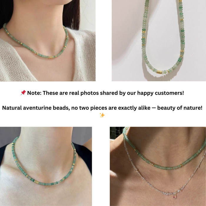 Green Aventurine Bead Necklace with Gold Accents
