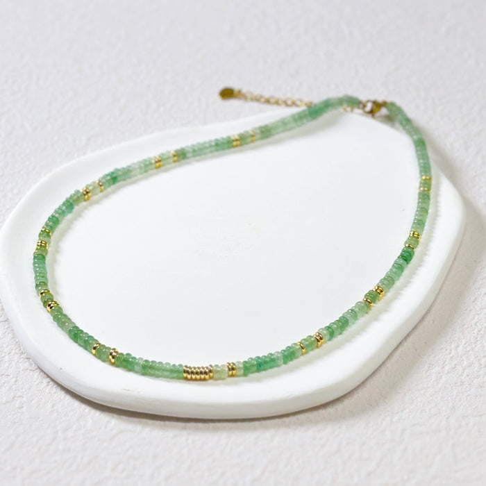 Natural Aventurine and Gold Bead Necklace – Green Gemstone Jewelry